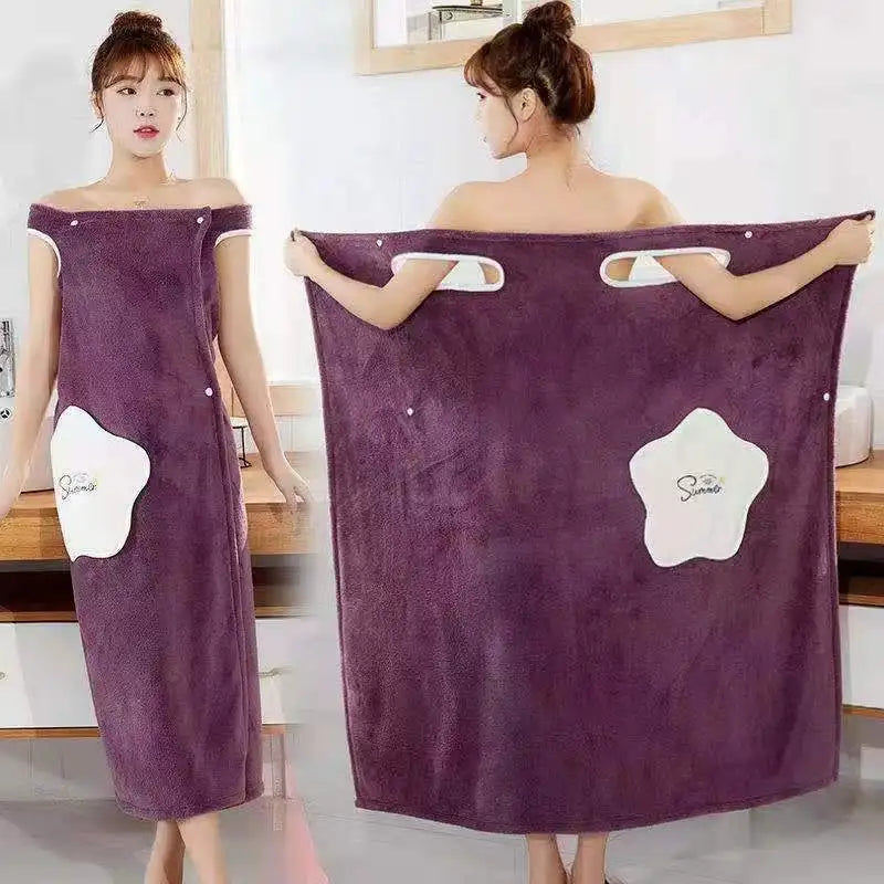 Women Large Bathrobe Quick Dry Wearable Microfiber Soft Bathrobes Plush Thick Absorbent Winter Night Sleepwear Dressing Gown