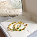 Brass With 18K Gold Geo Natural Stone Enemal Drop Earrings  Women  Jewelry Punk Party Gown  Runway  Korean Japan INS Fashion