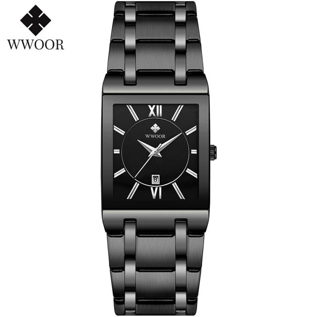 WWOOR Ladies Watch Top Brand Japanese Quartz Watches Square Black Gold Watch Stainless Steel Waterproof Fashion Women Wristwatch