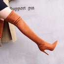 Faux Suede Stretch Thigh High Boots Sexy Elastic Slim Women's Over the Knee Boots Fashion High Heels Black Red Fetish Long Shoes