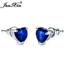 Girls Cute Heart Stud Earrings For Women White Gold Color Brilliant White Zircon Blue Purple Austrian Crystal Wedding Studs Cz