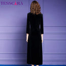 TESSCARA Women Autumn Elegant Velvet Dress Festa Female Event Party Robe High Quality Mesh Designer Vintage Cocktail Vestidos
