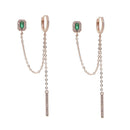 double piercing silver color rose gold clear green rectangle cubic zirconia long chain tassel earring 2020 new