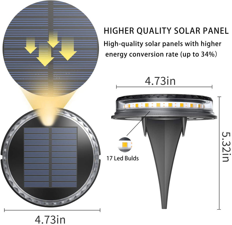 4PCS Solar Powered Disk Lights 17LED Solar Pathway Lights Outdoor Waterproof Garden Landscape Lighting for Yard Deck Patio