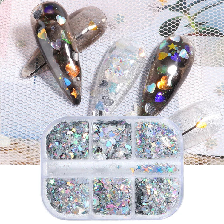 6 Grid Snow Crystal Nail Glitter Powder Sparkly Ice Chrome Flakes Reflective Thin Sequins Autumn Winter Nail Art Decoration LAXR