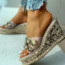Doratasia brand design ladies crystals rivets clear platform high heels leisure slipper wedges sandals women summer shoes female