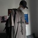 QWEEK Gothic Goth Style T-Shirt 2021 Mall Goth Tops Punk Langarm Oversized T-Shirt Fake Two-Piece Street Fashion Korean Style