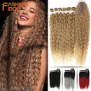Synthetische Fake-Haarverlängerungen Afro Kinky Curly Hair Bundles mit Verschluss Ombre Golden 30 Zoll Weiches Super Langes Wellenhaar