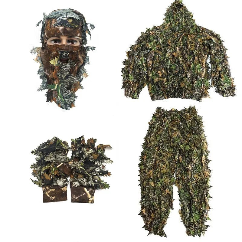 Sniper CS Bionic Camouflage Suit Men 3D Maple Leaf Ghillie Suits Jungle Woodland Hunting Clothes Invisible Camo Full Set