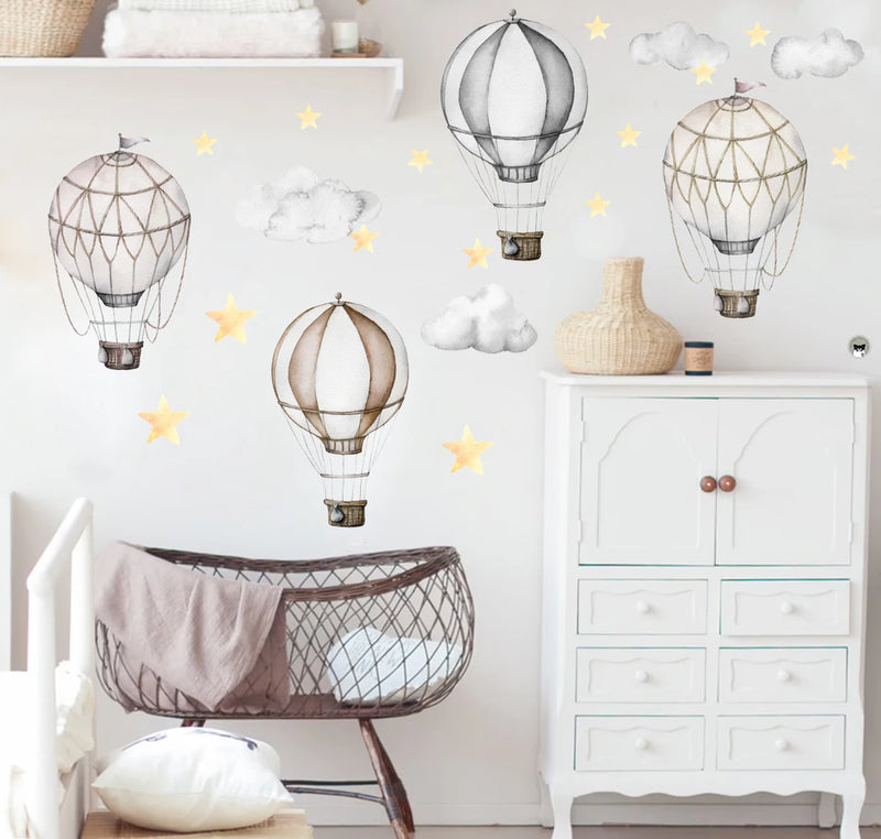 Cartoon Hot Air Balloon Clouds Star Stickers Nursery Wall Decals Art Removable Picture Posters For Baby Kids Room Home Decor