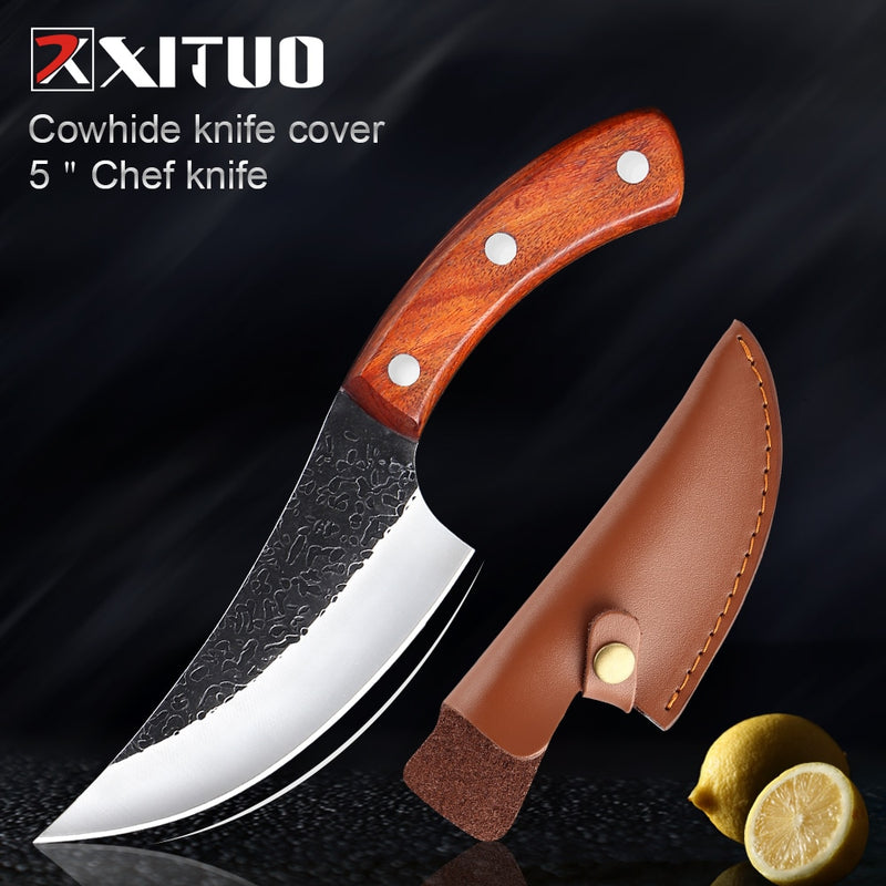 XITUO Handmade Forged 5 inch High Carbon Stainless Steel Chef Knife Meat Cleaver Kitchen Knife Rosewood Handle Cooking Tool