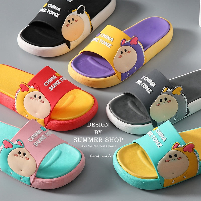 Summer Slippers Women Men Sandal Cute Shoes Non-Slip Thick Sole Flip Flops Bathroom Home Indoor Beach Pool Female Couple Slides