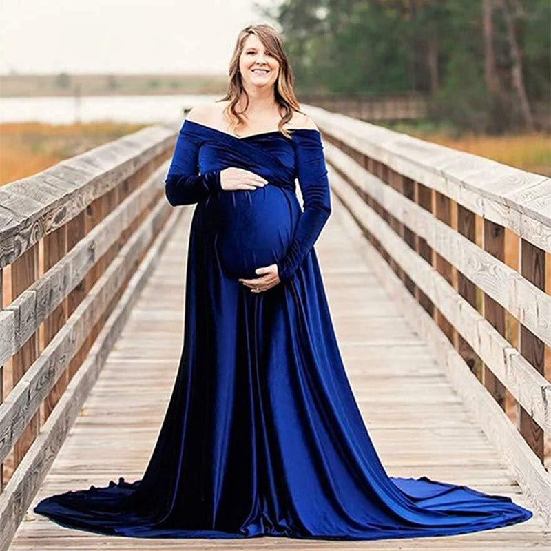 New Elegence Maternity Dresses Pleuche Long Pregnancy Photography Dress Maxi Maternity Gown For Pregnant Women Photo Shoot Props