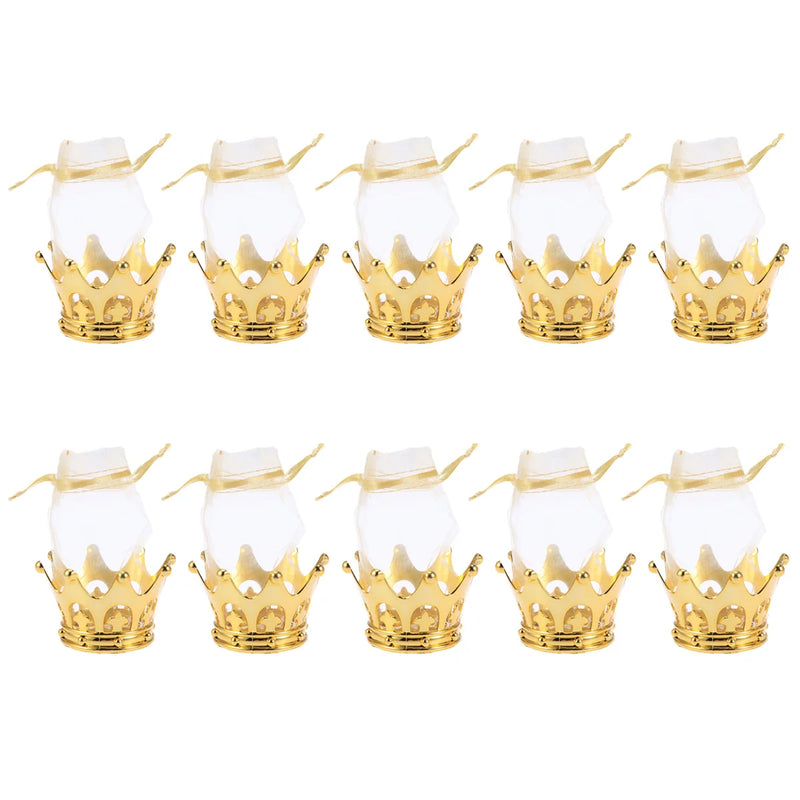 10/12/15/24pcs Wedding Organza Bags Golden Crown Shape Candy Bag Wedding party Yarn Drawstring Clear Candy Gift Boxes Clear
