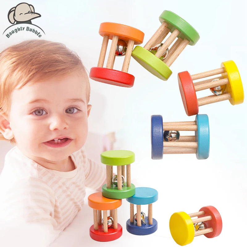 Color Wooden Rattles Toy 0-12 Months Baby Hearing Training Game Early Educational Toys Infant Toddler HnadBell Toy Newborn Gifts