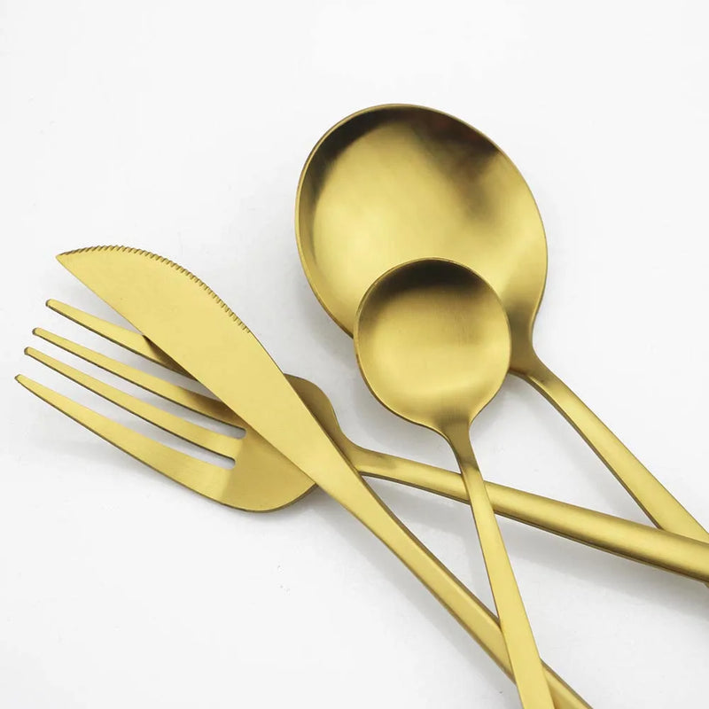 JANKNG 30Pcs Matte Gold Tableware Stainless Steel Dinnerware Set Cutlery Set Knife Spoon Fork Silverware Kitchen Flatware Set