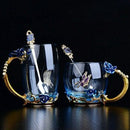 Hand-made Enamel Coffee Mug Crystal Cup Milk Lemon Flower Tea Cup High-grade Glass Drinkware Gift Couple Mug For Lover Wedding