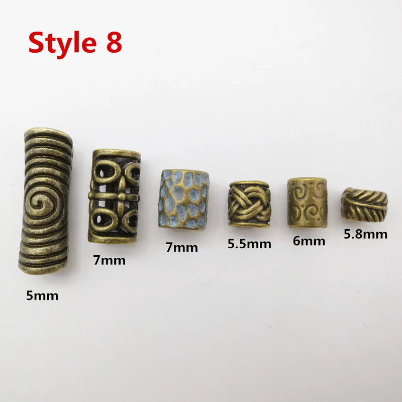 6Pcs/Pack mix Bronze Viking Rune hair braid dread beard dreadlock beads rings tube for hair accessories