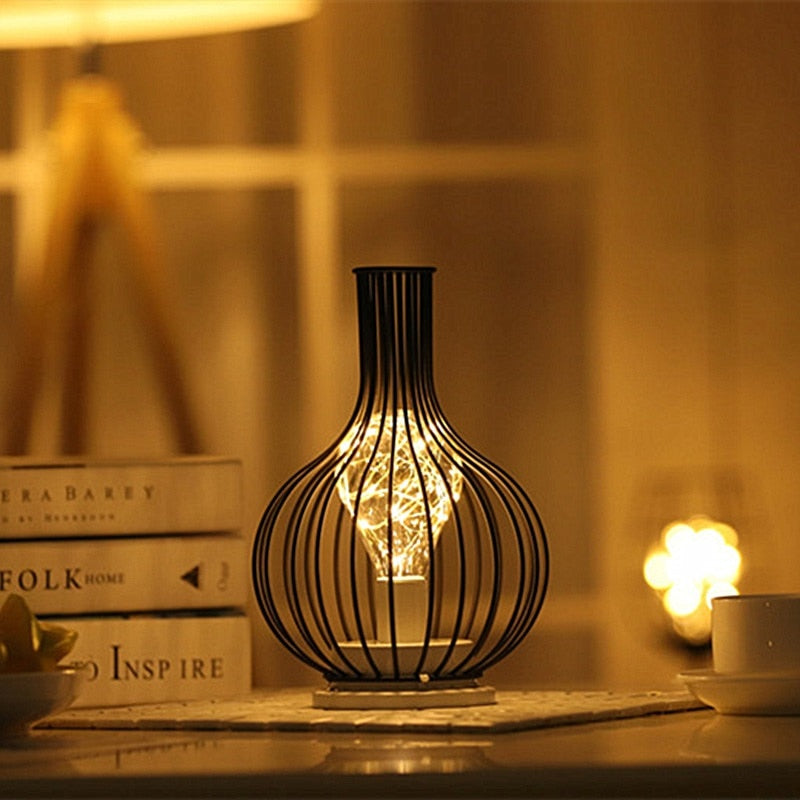 Wine Glass Bottle LED Night Light Iron Hollow Out Night Lamp for Cafe Hotel Balcony Home Decoration Table Lamp