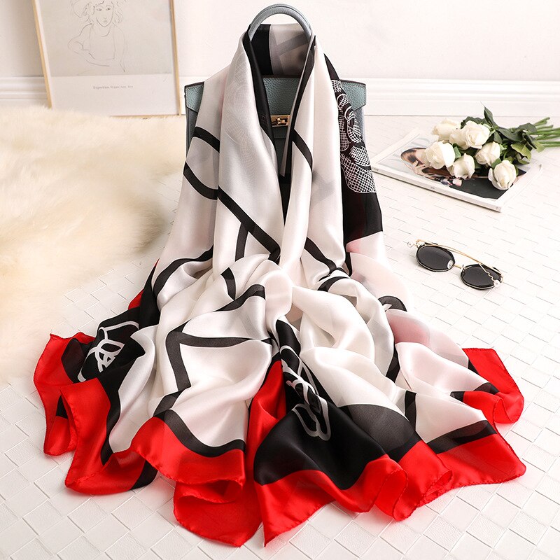 180*90cm Luxury Brand Spring Autumn New Silk Scarf Women Shawl Fashion Soft Poncho Chiffon Hijab Foulard Muffler Bandanna Pareo