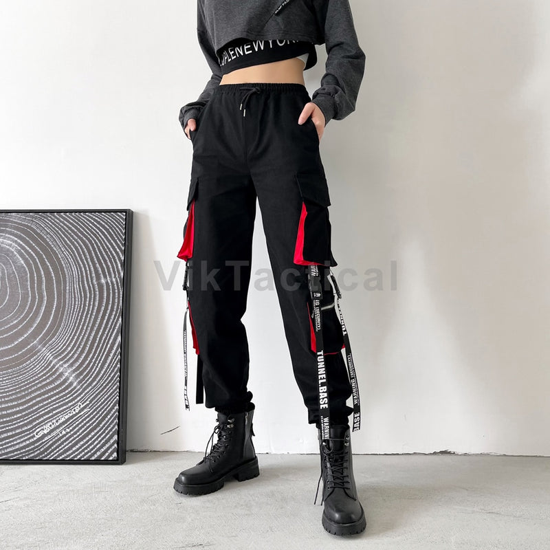 Women Cargo Pants 2023 Harem Pants Fashion Punk Pockets Jogger Trousers With Chain Harajuku Elastics High Waist Streetwear