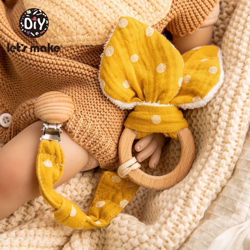 Let‘s Make 1 Set Baby Teether Toys Pacifier Clips Chain Beech Wooden Rattles Bunny Ear Bracelet Baby Gift For Children‘s Product