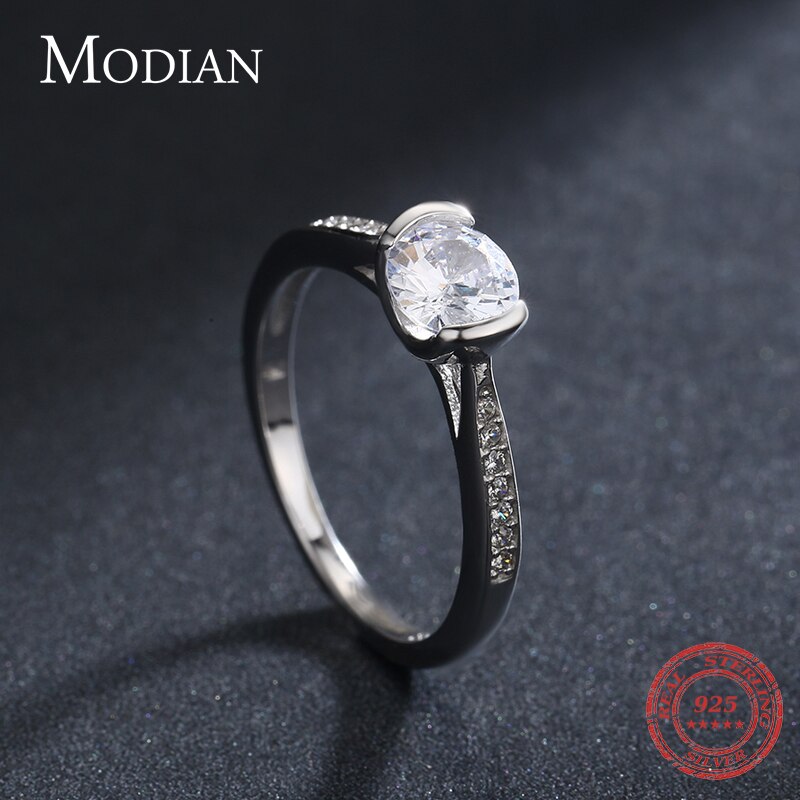 Modian Luxury Classic Style Solid 925 Sterling Silver 10 Hearts Arrows Zircon Rings For Women Promise Wedding Engagement Jewelry