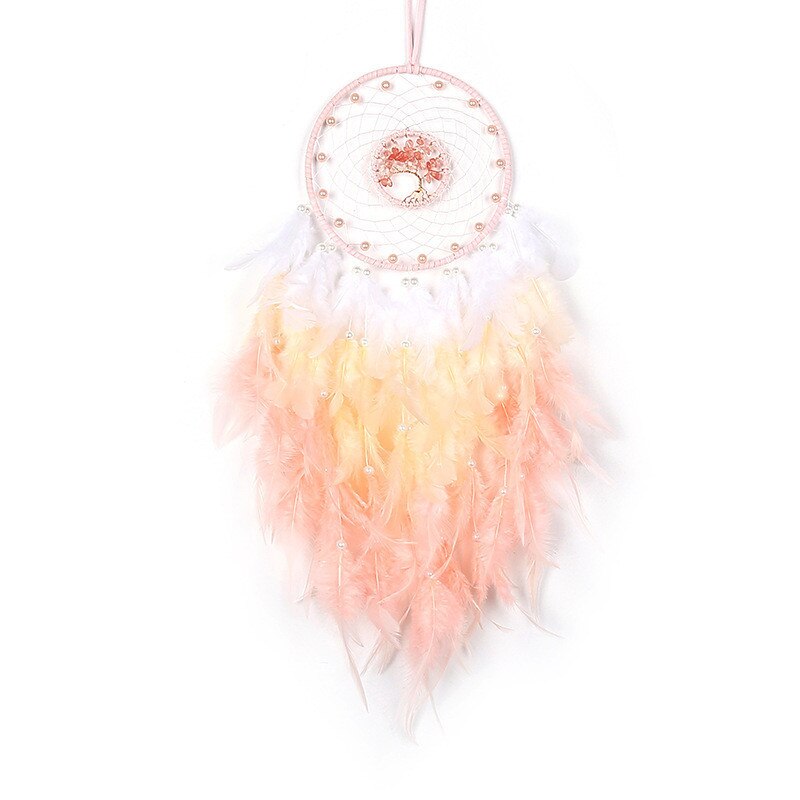 Handmade Weave Dream Catcher With Light Natural Feather Tree of life Dreamcatcher Decor Hanging Pendant Girl Gifts Room Decor