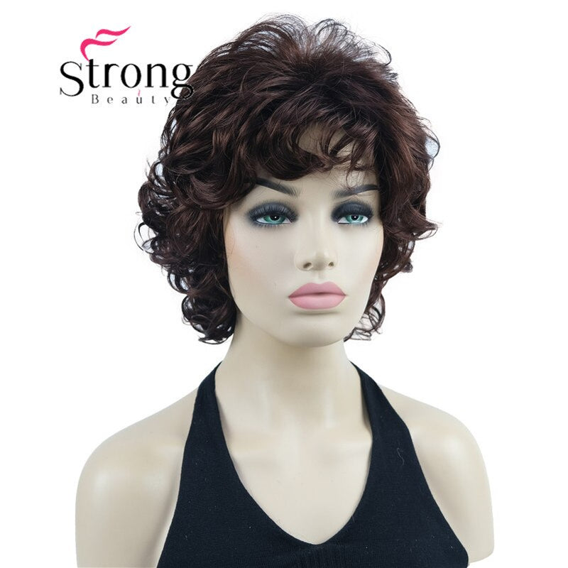 StrongBeauty Short Wig Soft Tousled Curls Blonde Highlights Full Synthetic Wigs COLOUR CHOICES