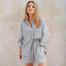 Cotton Pajamas For Women Sets Suit Casual Sleepwear Turn-Down Collar Nine Quarter Sleeve Sleep Tops Shorts Female Homewear 2023