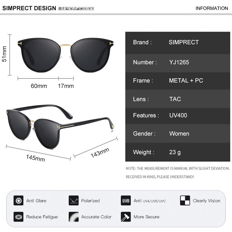 SIMPRECT Round Polarized Sunglasses Women 2023 Luxury Brand Designer Quality Sun Glasses Fashion Retro Vintage Shades For Women