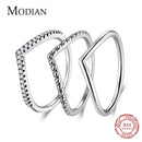 Modian 3 Style Real 925 Sterling Silver Stackable Simple Ring Clear CZ Fashion Instagram Jewelry For Women Couple Gift Rings