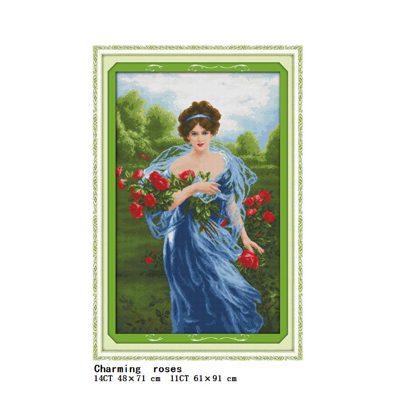 Garden picking the flower and smelling flower girl series count and stamping cross stitch 14CT11CT embroidery kit needlework kit