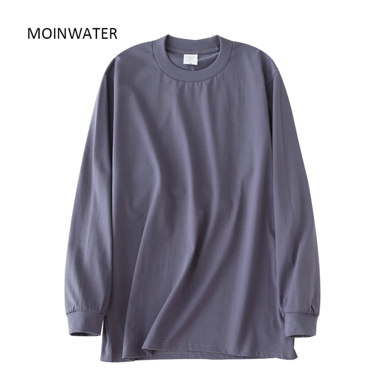 MOINWATER New Thick Cotton Long Sleeve Tees Tops for Women Streetwear Female Autumn Spring Oversized T shirts Grey White MLT2109