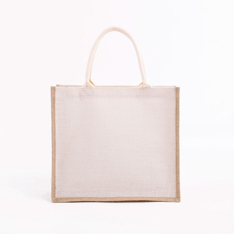 Reusable Jute Tote Bag Eco Friendly Burlap Grocery Bags for Shopping Beach