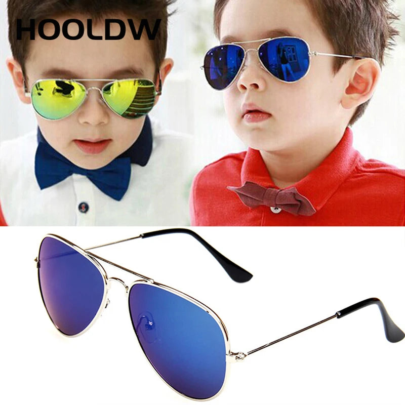 HOOLDW Classic Kids Sunglasses Fashion Boys Colorful Mirror Children Sun Glasses Metal Frame Girls Outdoors Goggle Glasses UV400
