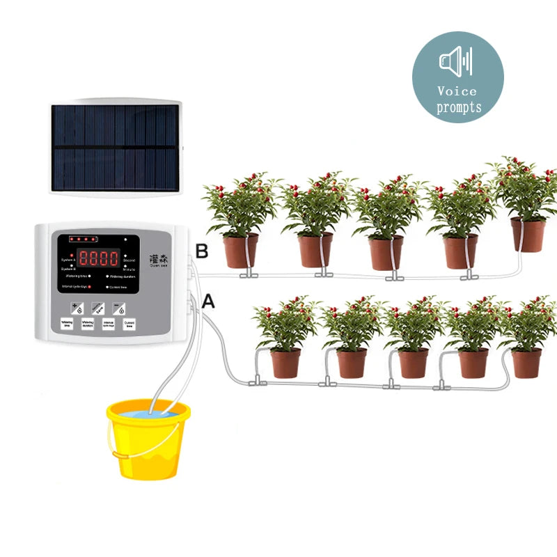 Solar Energy Drip Irrigation System Set Plant Double Pump Automatic Watering System Timer Garden Self-Watering Kit For flowers