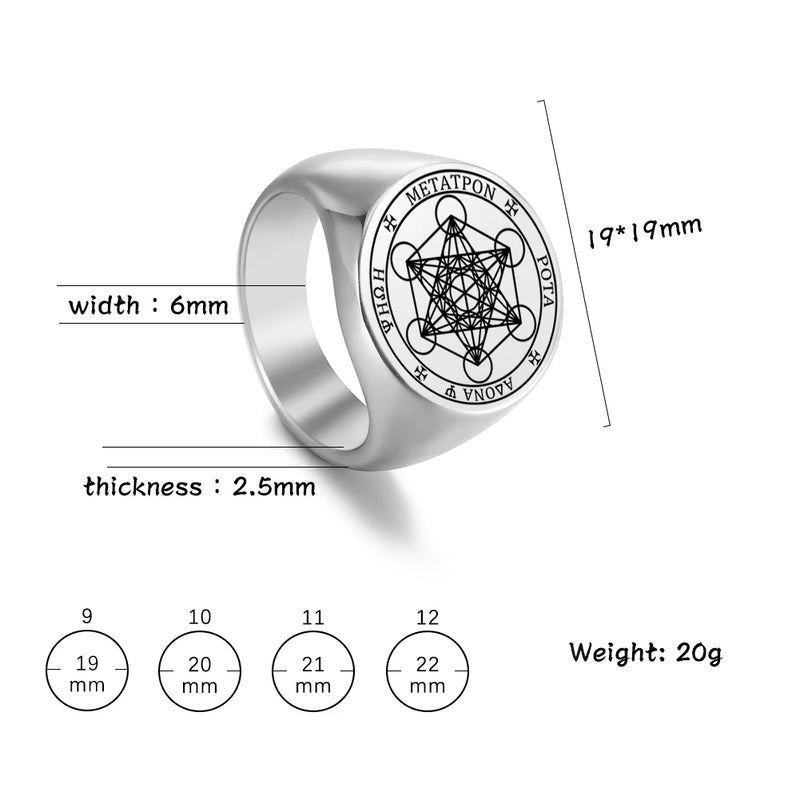 Dawapara Metatron Cube Ring for Men Women Stainless Steel Angel Seal Archangel Metatron Sacred Geometry Ring Protection Amulet