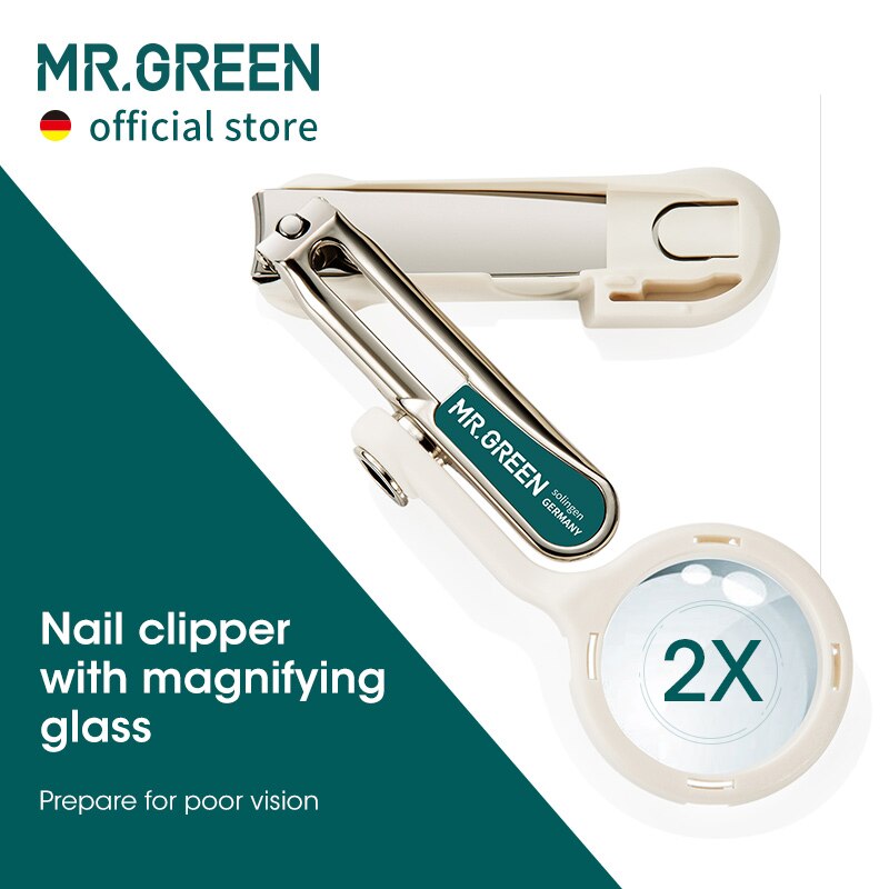 MR.GREEN Nail clipper with Magnifying Glass magnifier For Poor Vision Stainless Steel No Splash Manicure Tools Cutter Idea Gift