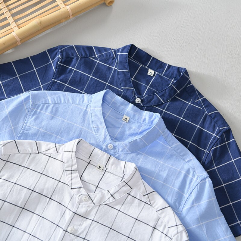 Designer new pure cotton plaid shirt men short-sleeved brand plaid shirts for men casual stand collar top mens chemise camisas