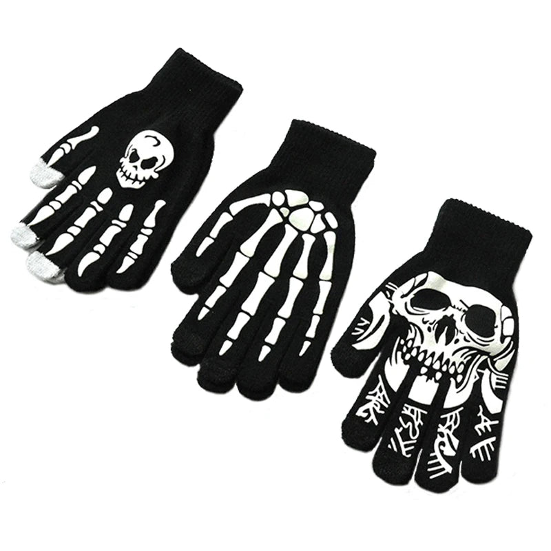 Unisex Half-finger Skull Skull Halloween Gloves, Winter Use, Luminous Fingerless Gloves, Knitted, Cycling，Skating On Foot