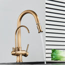 Rozin Filter Water Kitchen Faucet 2 in 1 Antique Brass Pull Out Nozzle Kitchen Purification Crane 2 Ways Swivel Mixer Tap