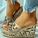 Doratasia brand design ladies crystals rivets clear platform high heels leisure slipper wedges sandals women summer shoes female