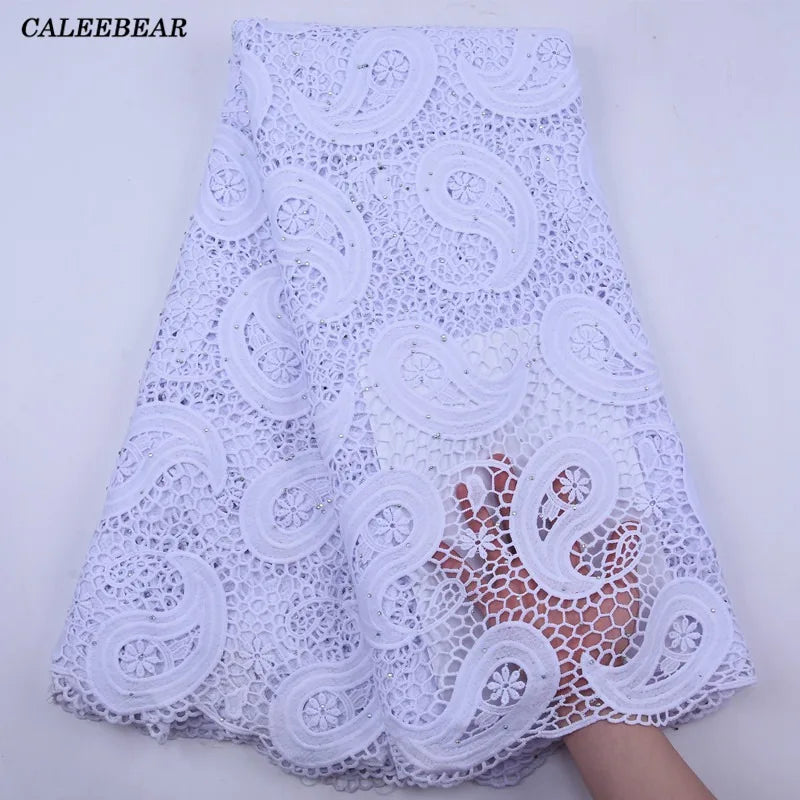 French White Guipure Lace Fabric 2023 High Quality Nigerian Cord Lace Fabrics Sewing African Lace Fabric For Wedding Dress S2071