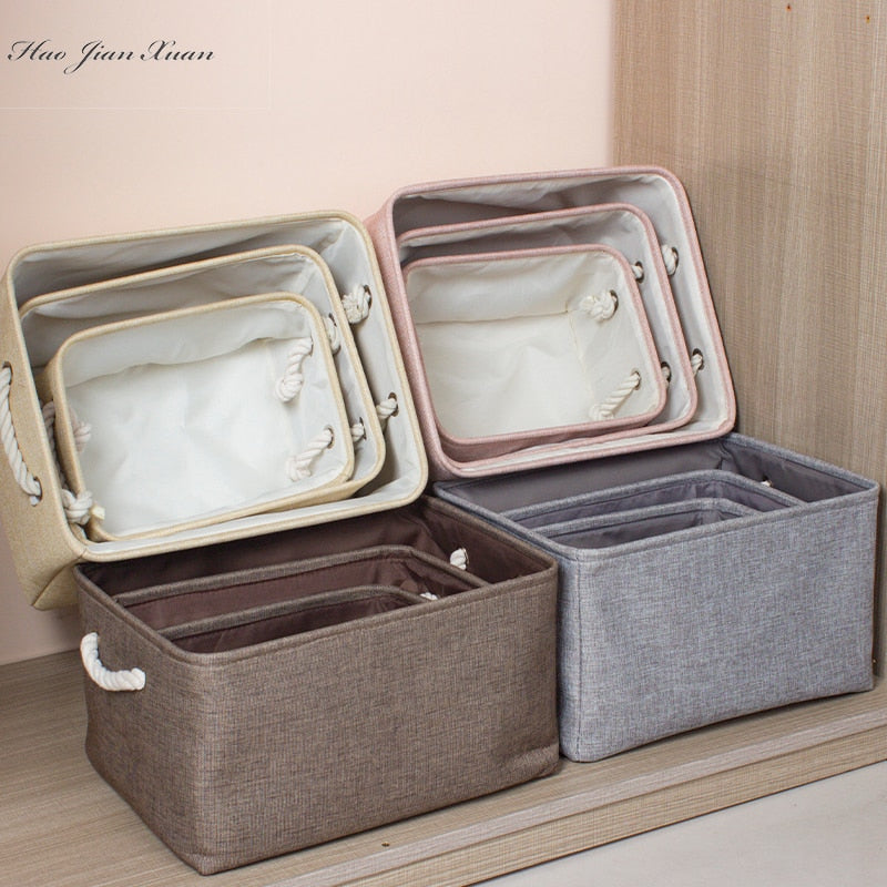 Cotton Linen Folding Storage Baskets Kids Toys Organizer Clothes and Sundries Storage Box Cabinet Storage Bag Laundry Basket