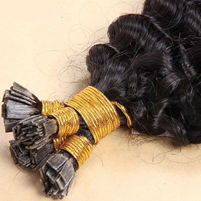 Pre Bonded Flat Tip Human Hair Extension Brazilian Remy Hair Loose Curly Keratin Fusion Flat Tip Hair Black Brown Color #2 #4