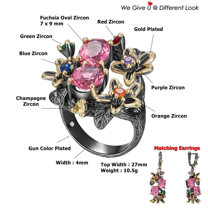 DreamCarnival 1989 Stunning CZ Ring for Women Engagement Party Vintage Flower Eye Catching Fuchsia Zircon Jewelry LOL WA11688FU