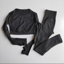 Damen nahtlose Yoga-Sets mit hoher Taille, Gym-Mesh-Leggings, Hemdenanzug, langärmelige Fitness-Workout-Sportlauf-dünne Yoga-Sets