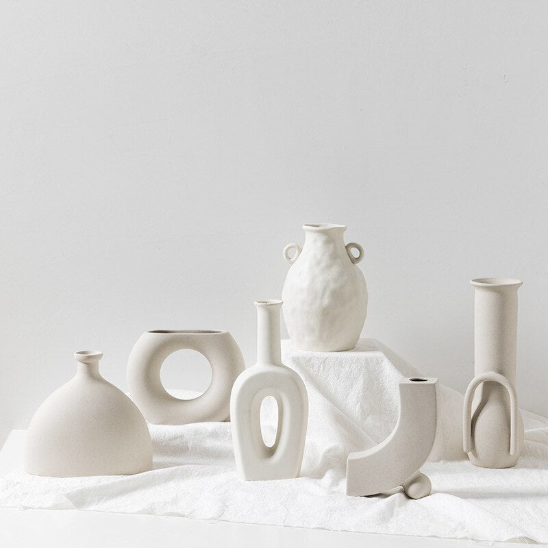 VILEAD Ceramic Abstract Vase Flower Nordic Home Decoration Planter For Flowers Plant Pot Figurines for Interior Desktop Decor
