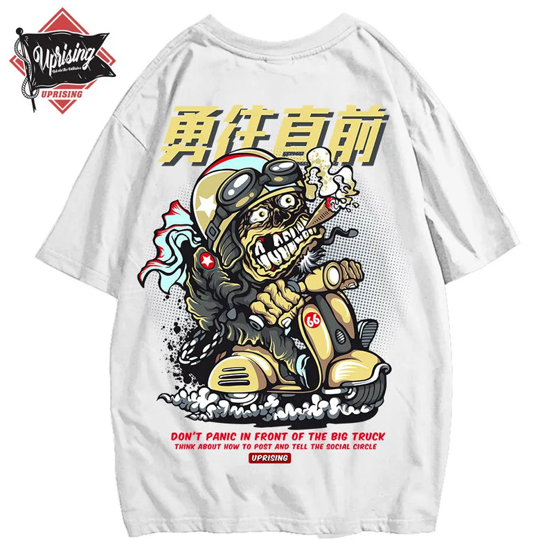 UPRISING Street fashion brand traffic accident T-shirt motorcycle afraid of hip-hop personality European and American cartoon